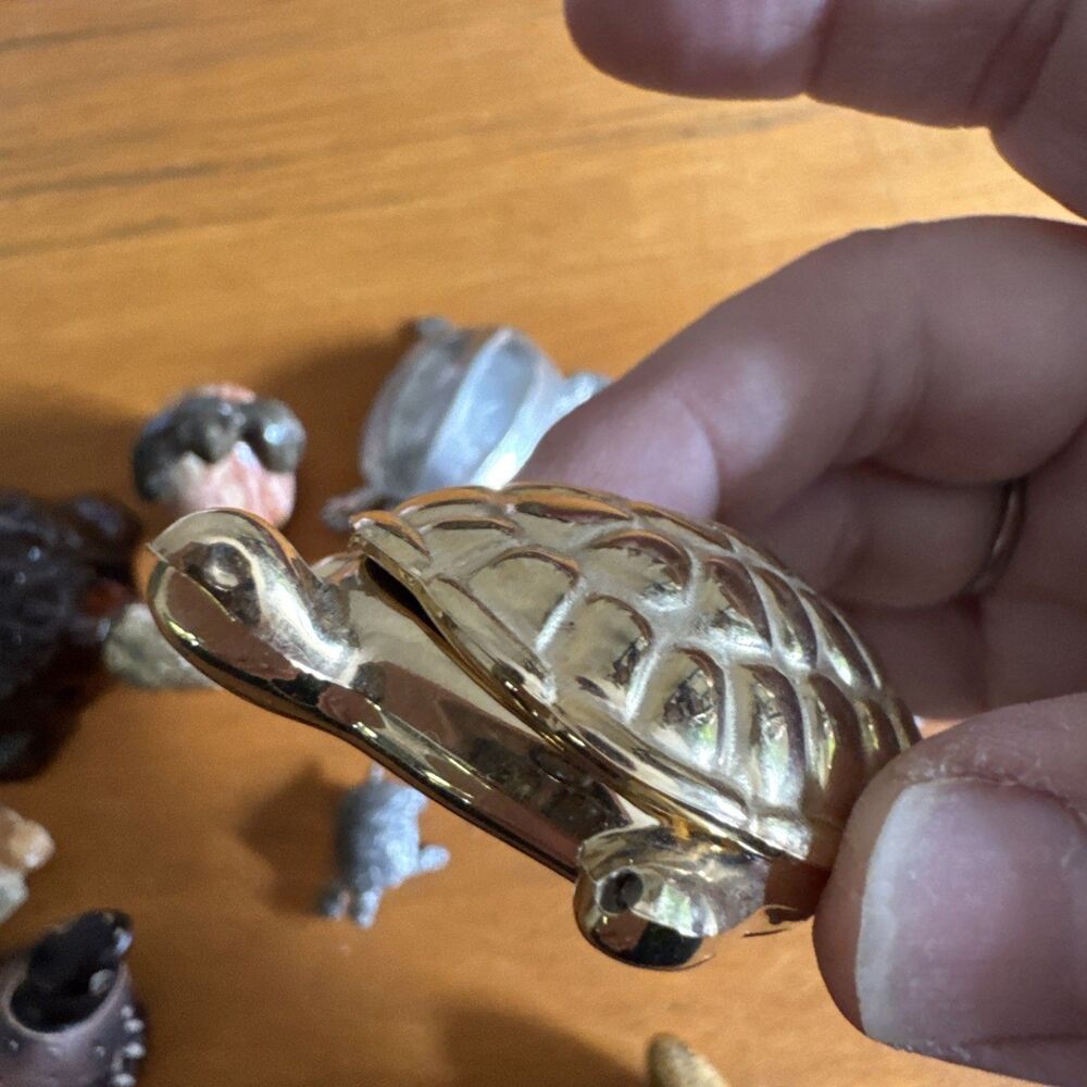Vintage Turtle Figurines Lot of 12 Mixed Matter Pewter Stone Trinket Box - Picture 11 of 16